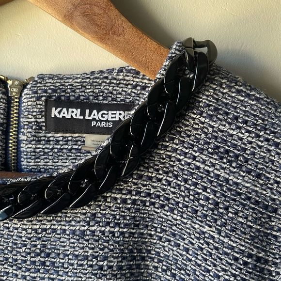 Karl Lagerfeld short sleeve blue and white tweed style shift dress size 2 - Picture 6 of 13